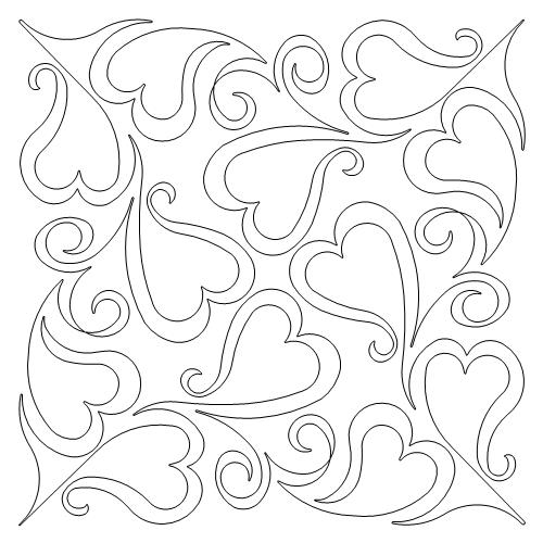 Swirling Hearts 4 Block - Anne Bright Designs
